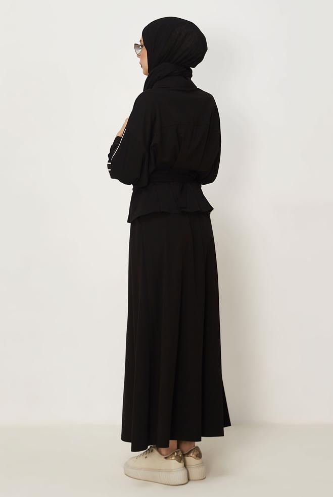 Hijab-Kleidung SCHWARZ TRAININGSANZUG-SET MIT RÖCKEN 46391 - ALVİNA