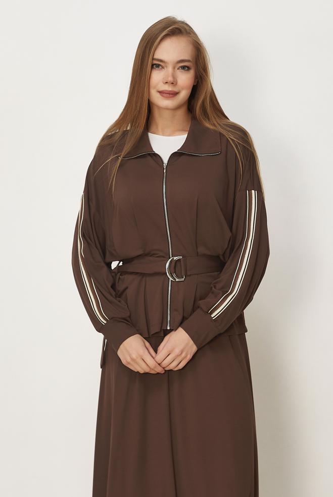 Hijab-Kleidung BRAUN TRAININGSANZUG-SET MIT RÖCKEN 46391 - ALVİNA