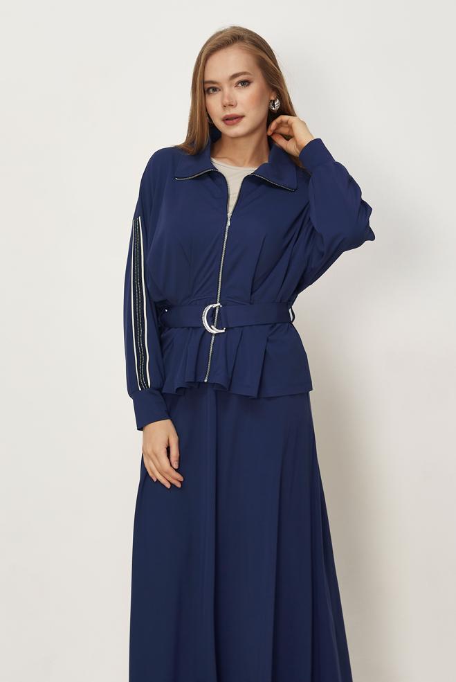 Hijab-Kleidung NAVY BLAU TRAININGSANZUG-SET MIT RÖCKEN 46391 - ALVİNA