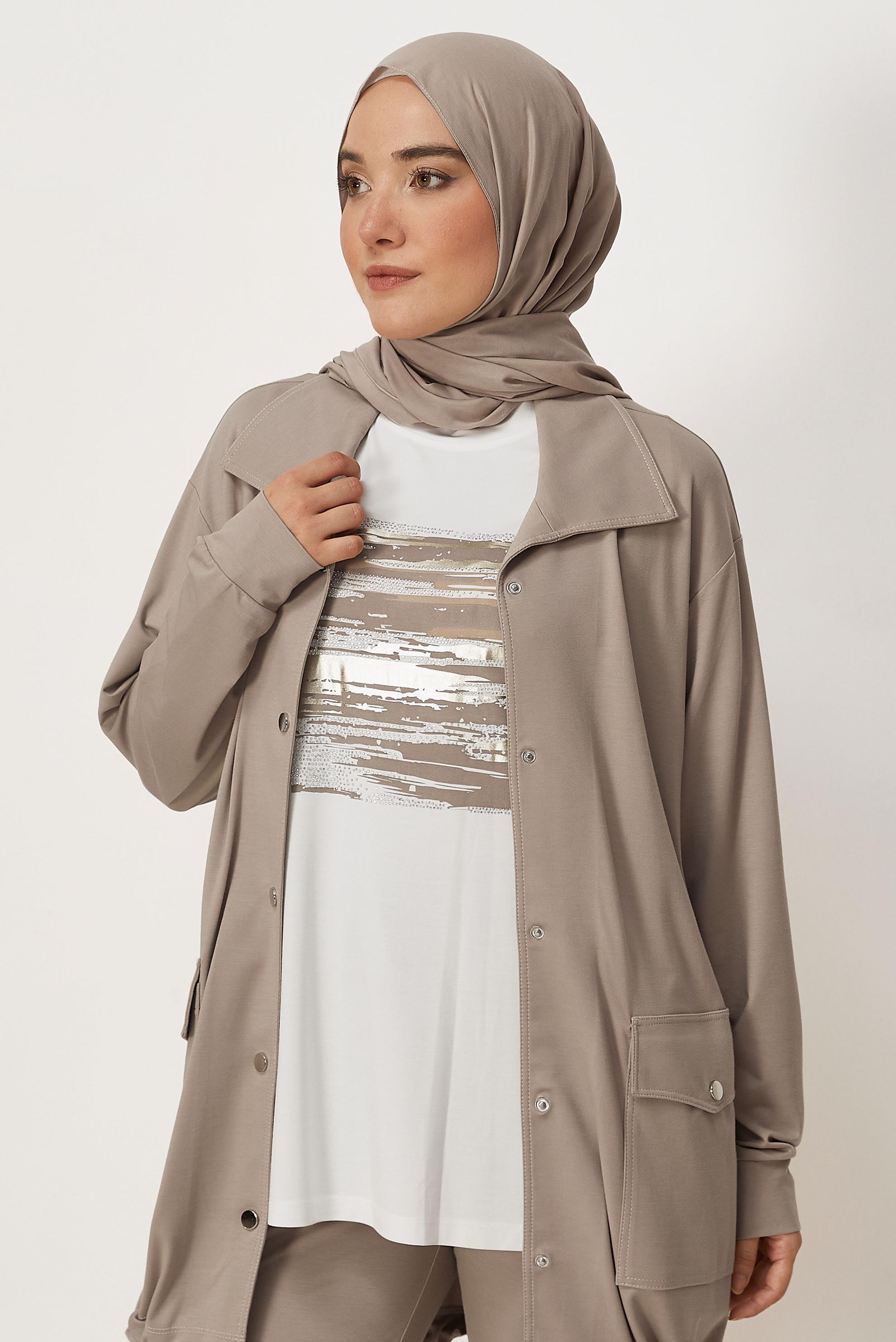 Tesettür giyim BEJ ÜÇLÜ PANTOLONLU EŞOFMAN TAKIMI 46395