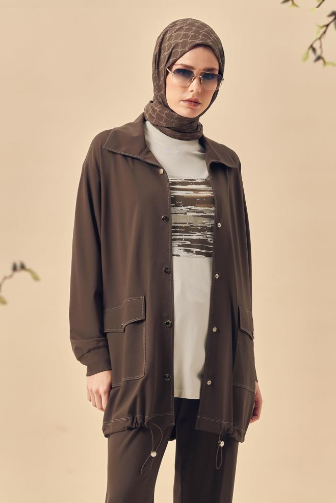 Hijab-Kleidung BRAUN DREITEILIGES TRAININGSANZUG-SET 46395 - ALVİNA