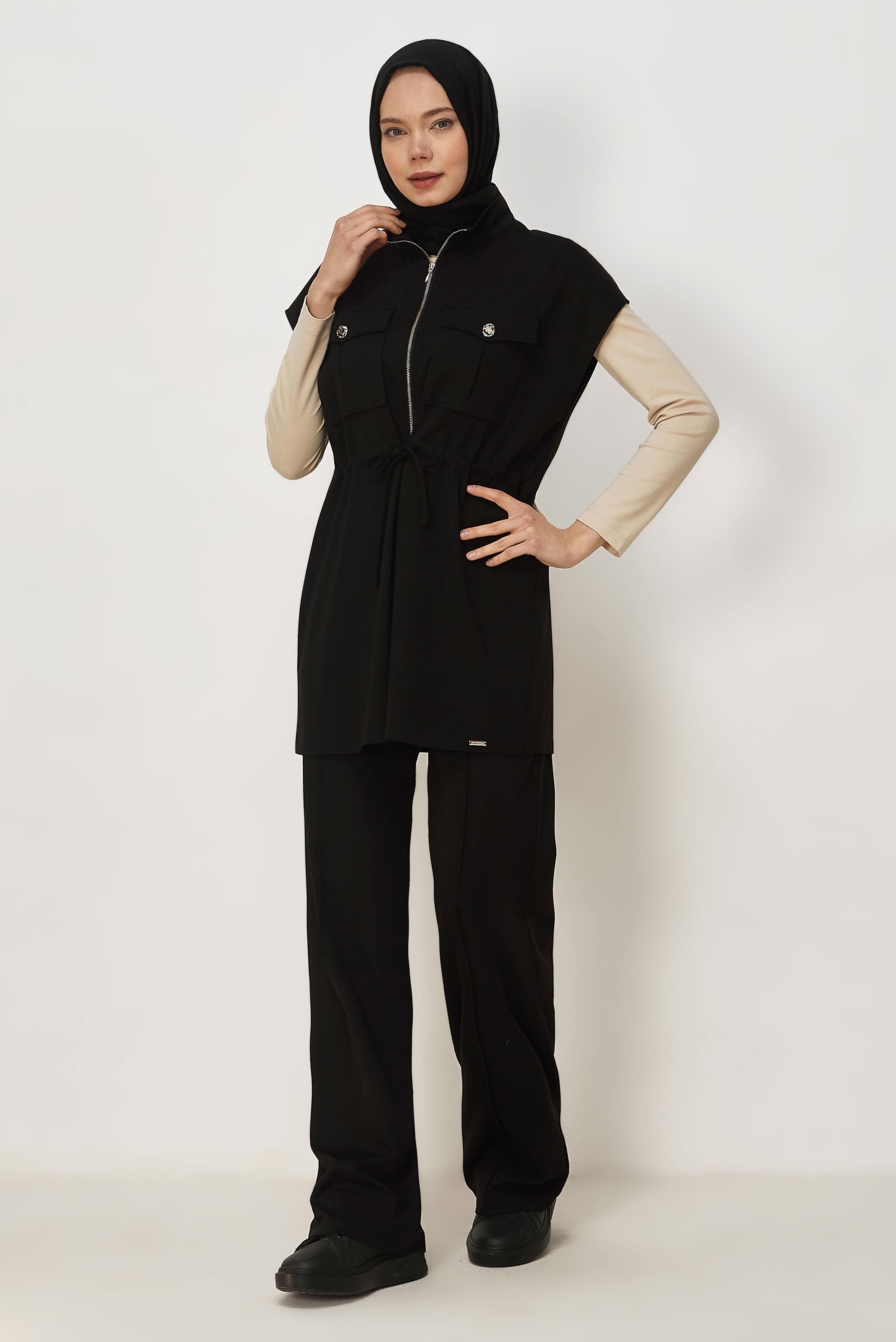Vêtements hijab NOIR ENSEMBLE SURVÊTEMENT AVEC GILET 46447