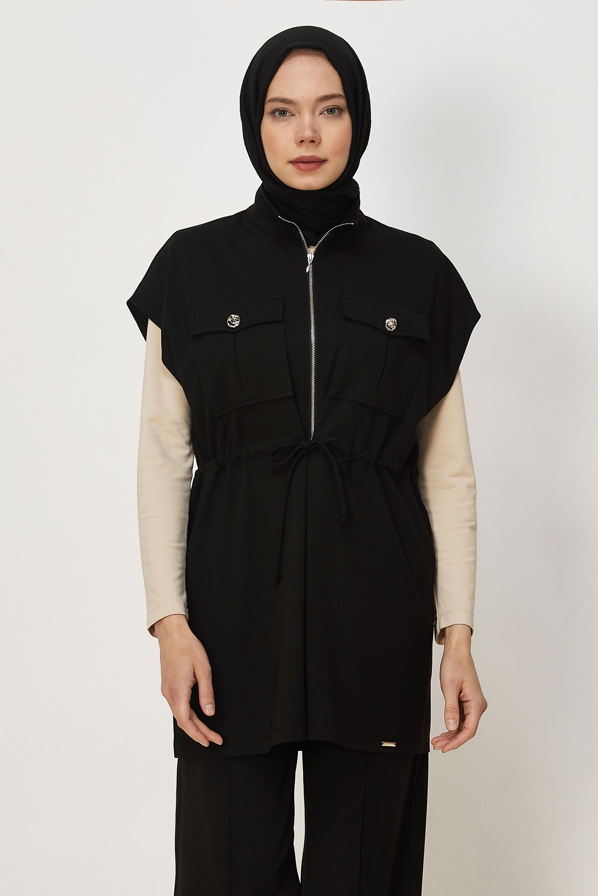 Vêtements hijab NOIR ENSEMBLE SURVÊTEMENT AVEC GILET 46447