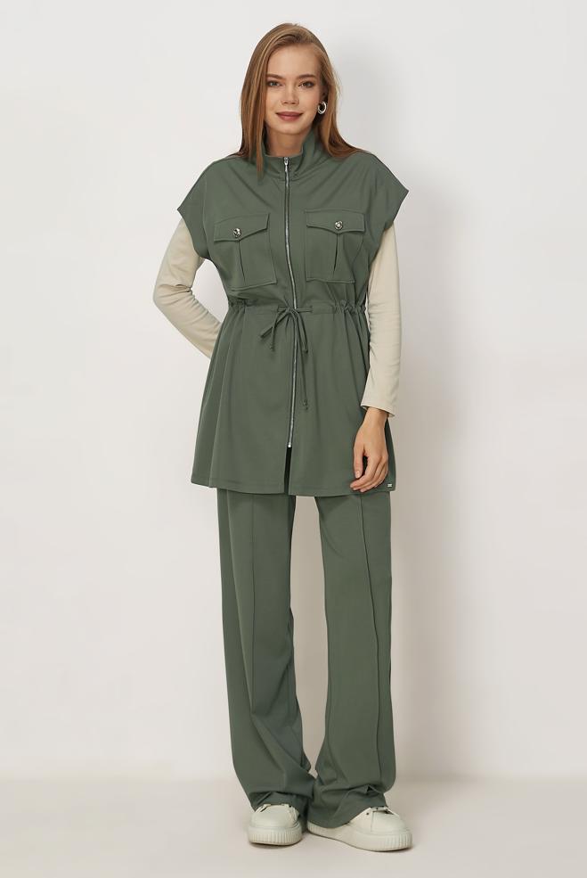 Vêtements hijab KAKI ENSEMBLE SURVÊTEMENT AVEC GILET 46447 - ALVİNA