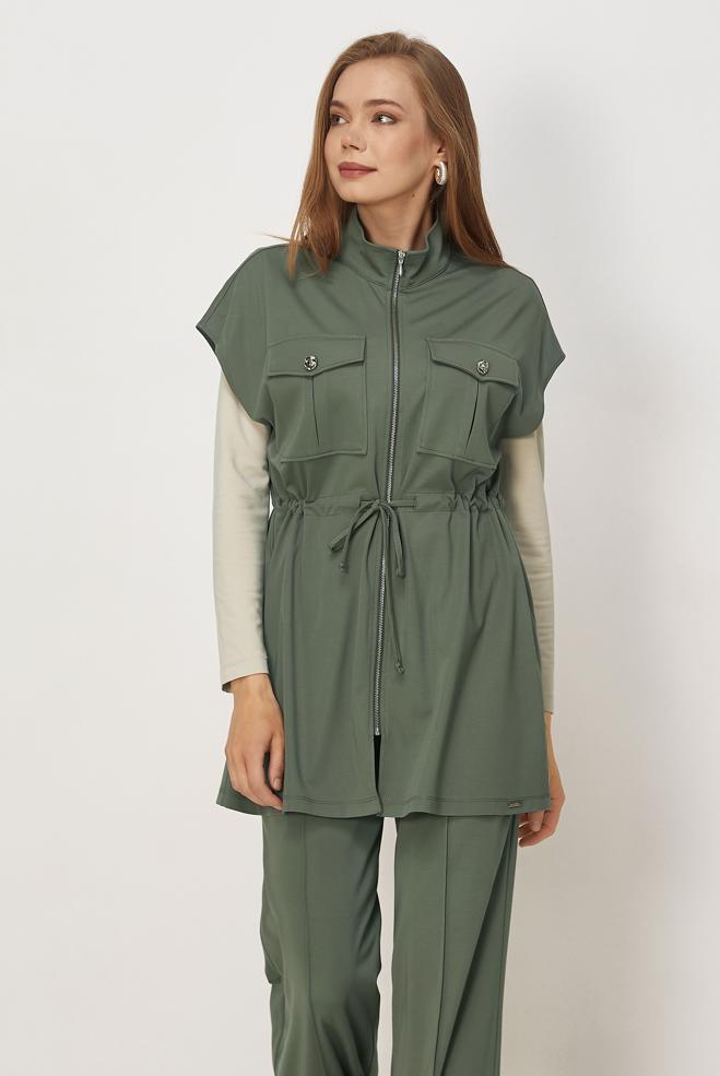 Vêtements hijab KAKI ENSEMBLE SURVÊTEMENT AVEC GILET 46447 - ALVİNA