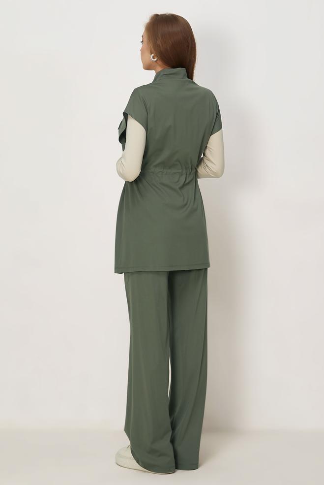 Vêtements hijab KAKI ENSEMBLE SURVÊTEMENT AVEC GILET 46447 - ALVİNA