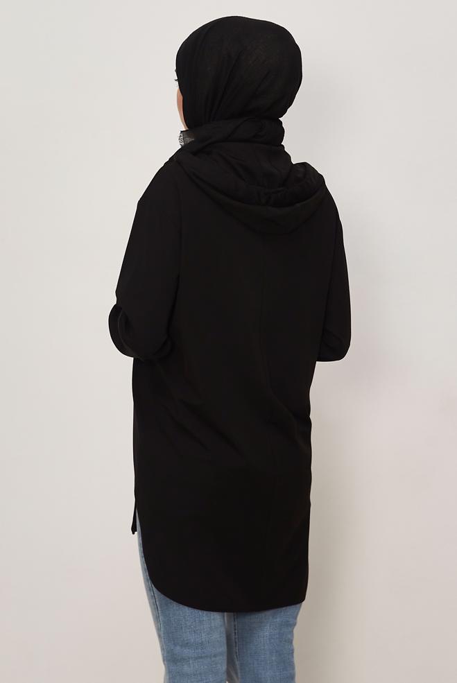 Hijab clothing BLACK HOODED TRACKSUIT TUNIC 46448 - ALVİNA