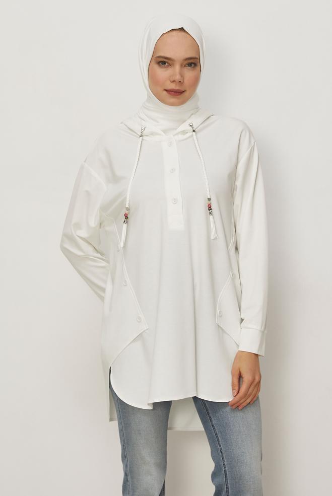 Hijab clothing WHITE HOODED TRACKSUIT TUNIC 46448 - ALVİNA
