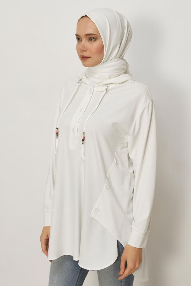 Hijab clothing WHITE HOODED TRACKSUIT TUNIC 46448 - ALVİNA