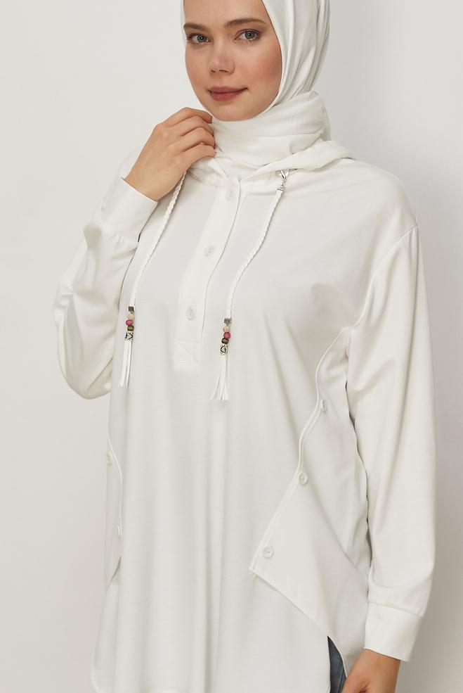 Hijab clothing WHITE HOODED TRACKSUIT TUNIC 46448 - ALVİNA