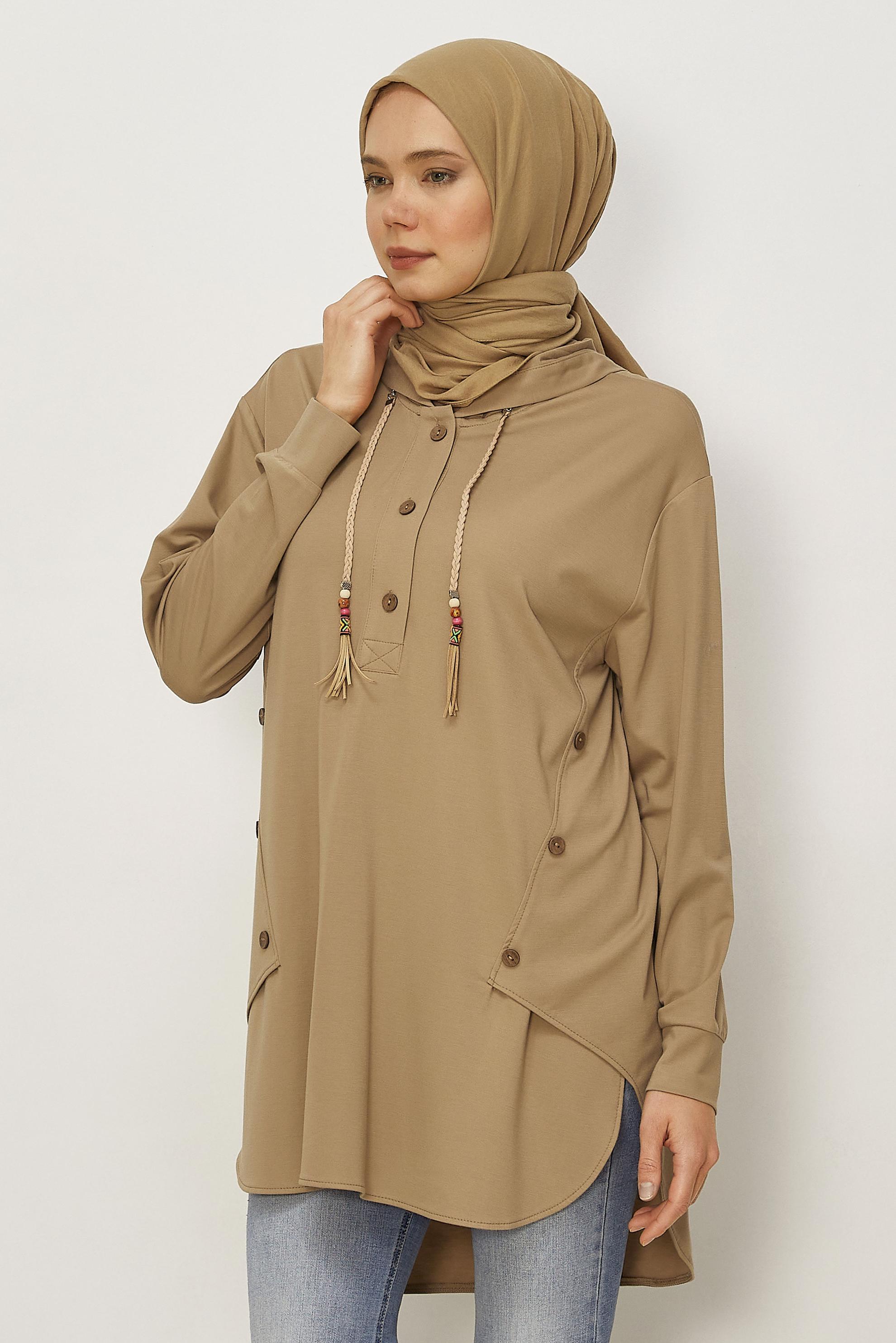 Hijab clothing BEIGE HOODED TRACKSUIT TUNIC 46448