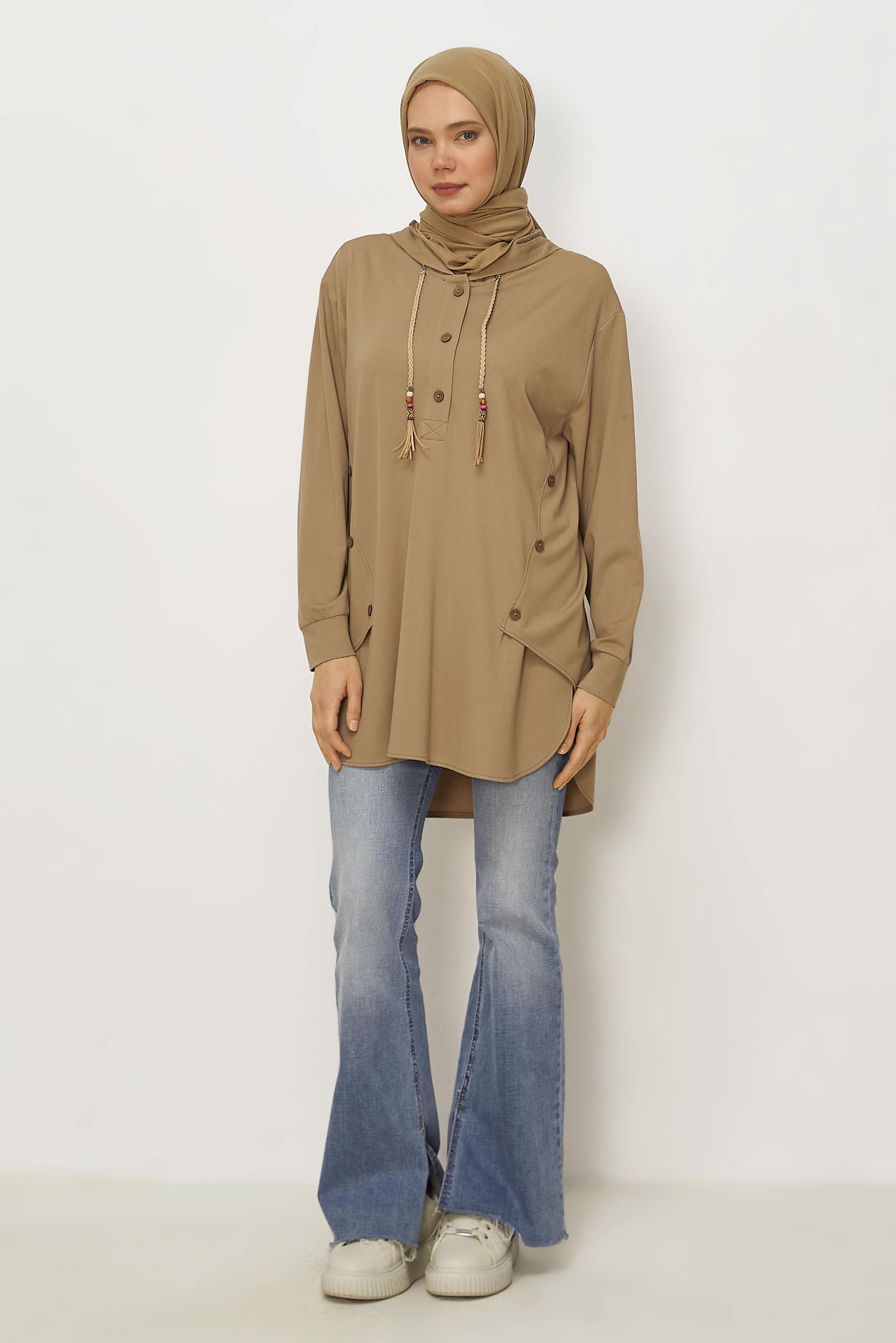 Hijab clothing BEIGE HOODED TRACKSUIT TUNIC 46448