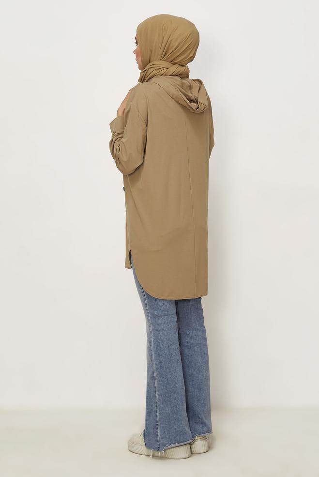 Hijab clothing BEIGE HOODED TRACKSUIT TUNIC 46448 - ALVİNA