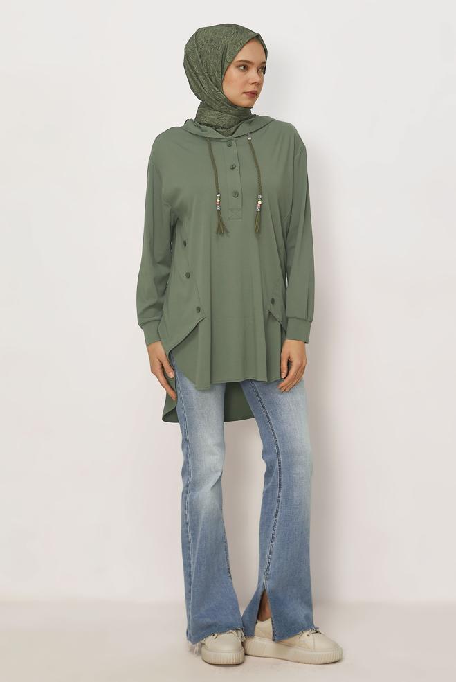 Hijab clothing KHAKI HOODED TRACKSUIT TUNIC 46448 - ALVİNA