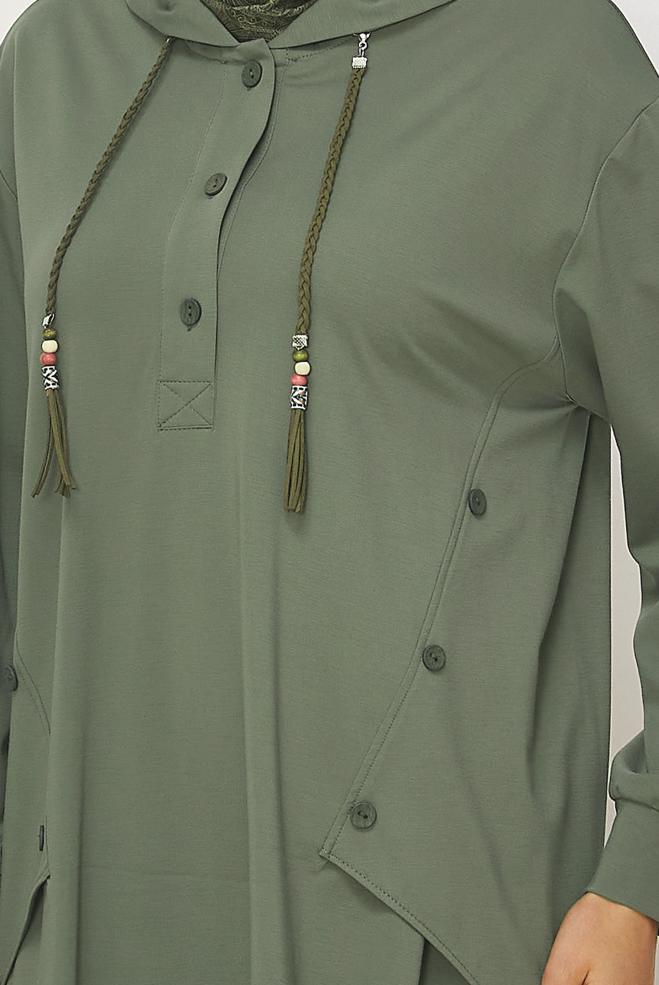 Hijab clothing KHAKI HOODED TRACKSUIT TUNIC 46448 - ALVİNA