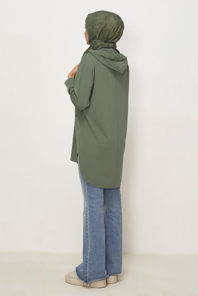 Hijab clothing KHAKI HOODED TRACKSUIT TUNIC 46448 - ALVİNA