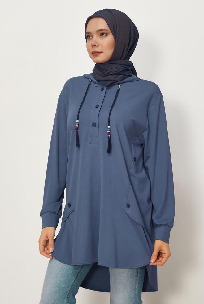 Hijab clothing NAVY BLUE HOODED TRACKSUIT TUNIC 46448 - ALVİNA