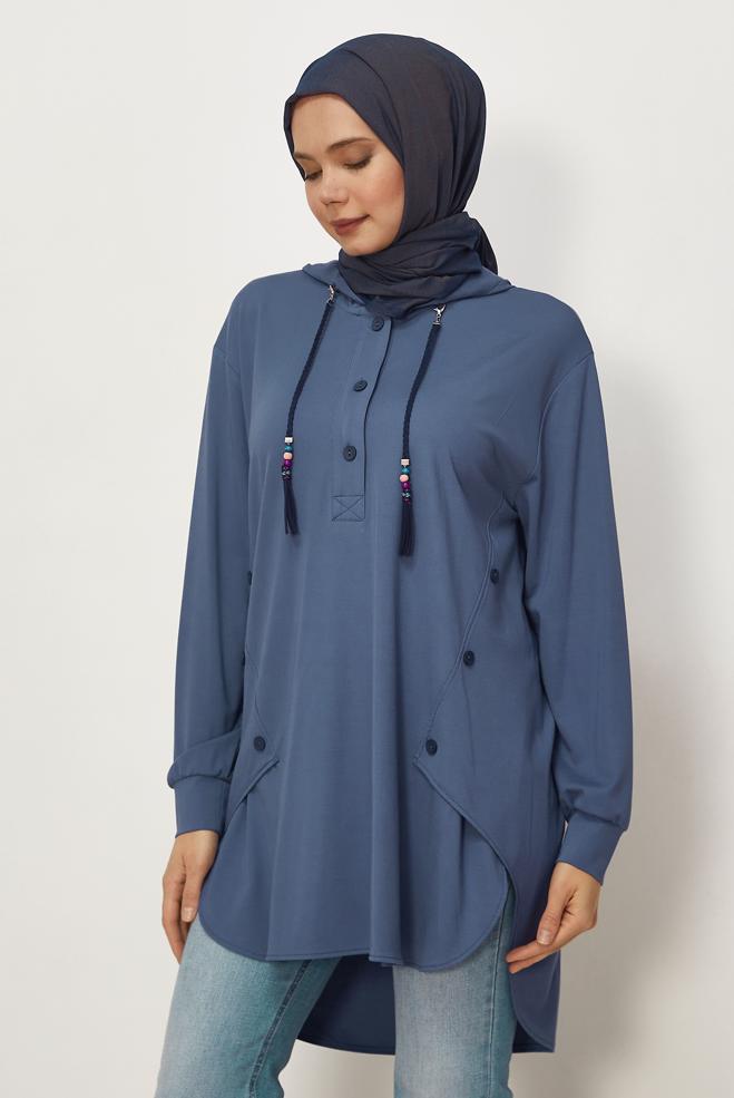 Hijab clothing NAVY BLUE HOODED TRACKSUIT TUNIC 46448 - ALVİNA