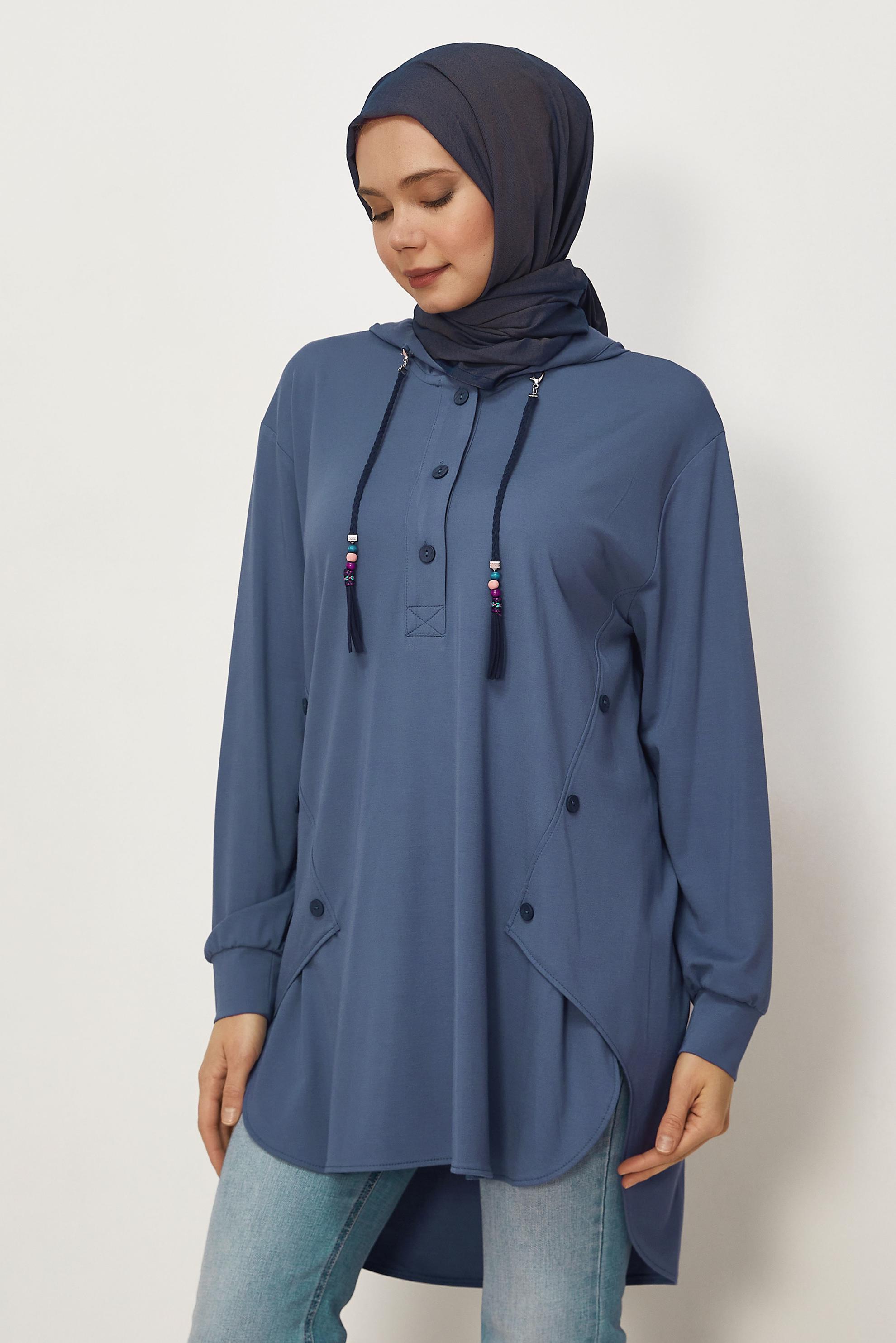 Hijab clothing NAVY BLUE HOODED TRACKSUIT TUNIC 46448