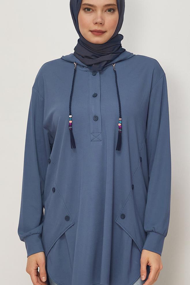 Hijab clothing NAVY BLUE HOODED TRACKSUIT TUNIC 46448 - ALVİNA