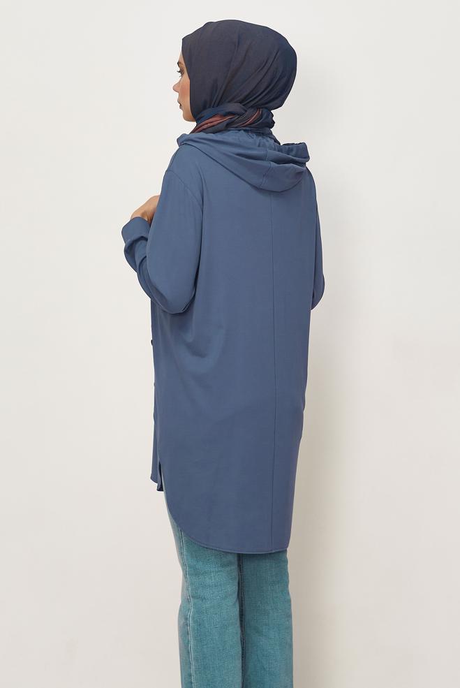 Hijab clothing NAVY BLUE HOODED TRACKSUIT TUNIC 46448 - ALVİNA