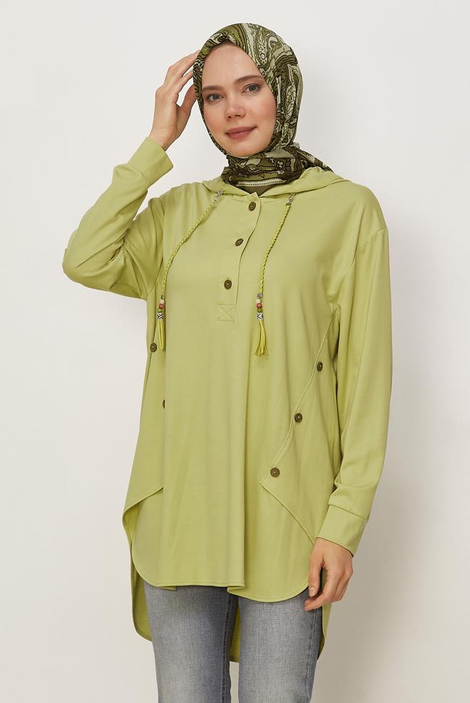 Hijab clothing BEIGE HOODED TRACKSUIT TUNIC 46448 - ALVİNA