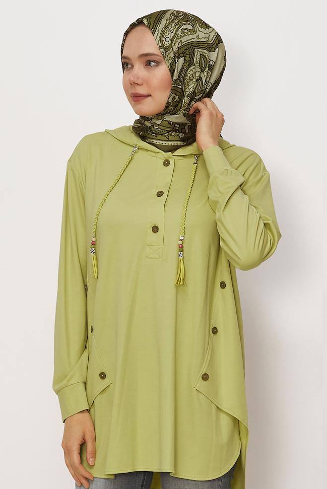 Hijab clothing BEIGE HOODED TRACKSUIT TUNIC 46448 - ALVİNA