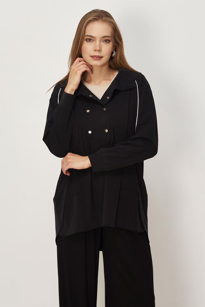 Vêtements hijab NOIR TUNIQUE DE SURVÊTEMENT MODALE 46449 - ALVİNA
