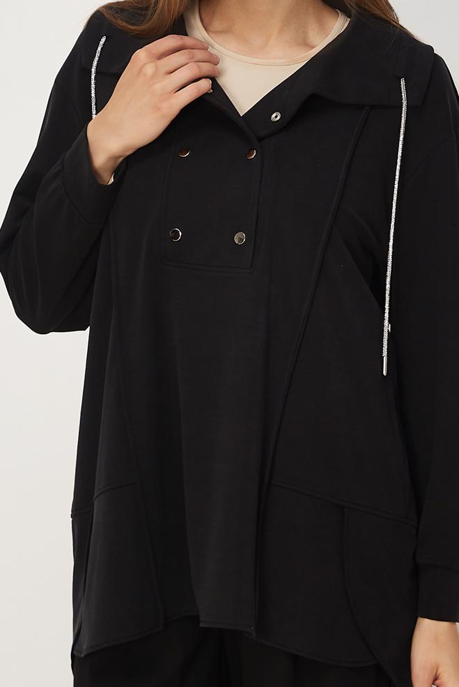 Vêtements hijab NOIR TUNIQUE DE SURVÊTEMENT MODALE 46449 - ALVİNA