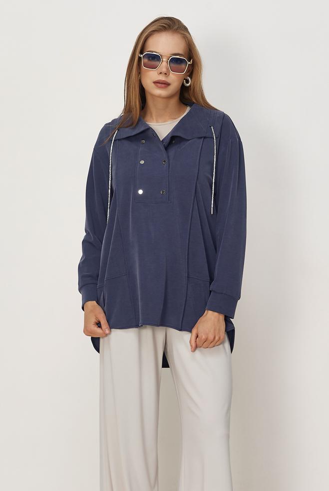 Vêtements hijab BLEU MARINE TUNIQUE DE SURVÊTEMENT MODALE 46449 - ALVİNA