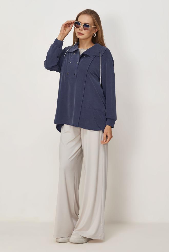 Vêtements hijab BLEU MARINE TUNIQUE DE SURVÊTEMENT MODALE 46449 - ALVİNA