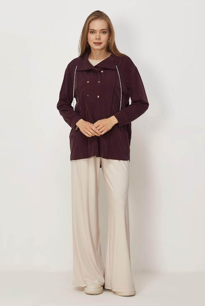Vêtements hijab ROUGE BORDEAUX TUNIQUE DE SURVÊTEMENT MODALE 46449 - ALVİNA
