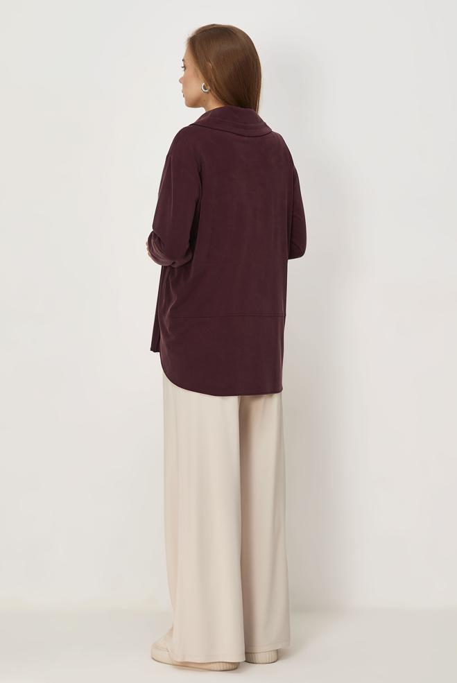 Vêtements hijab ROUGE BORDEAUX TUNIQUE DE SURVÊTEMENT MODALE 46449 - ALVİNA
