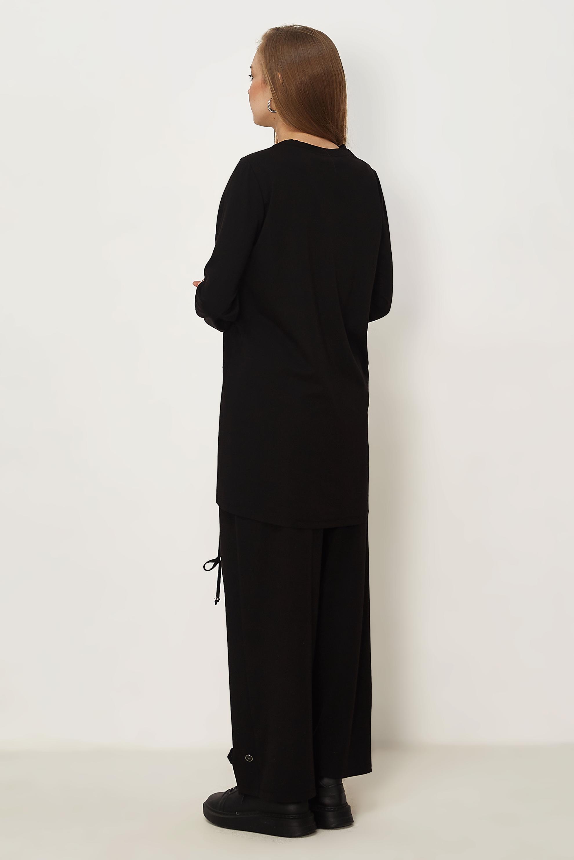 Hijab-Kleidung SCHWARZ TRAININGSANZUG-SET MIT EDELSTEIN DETAILS 46468