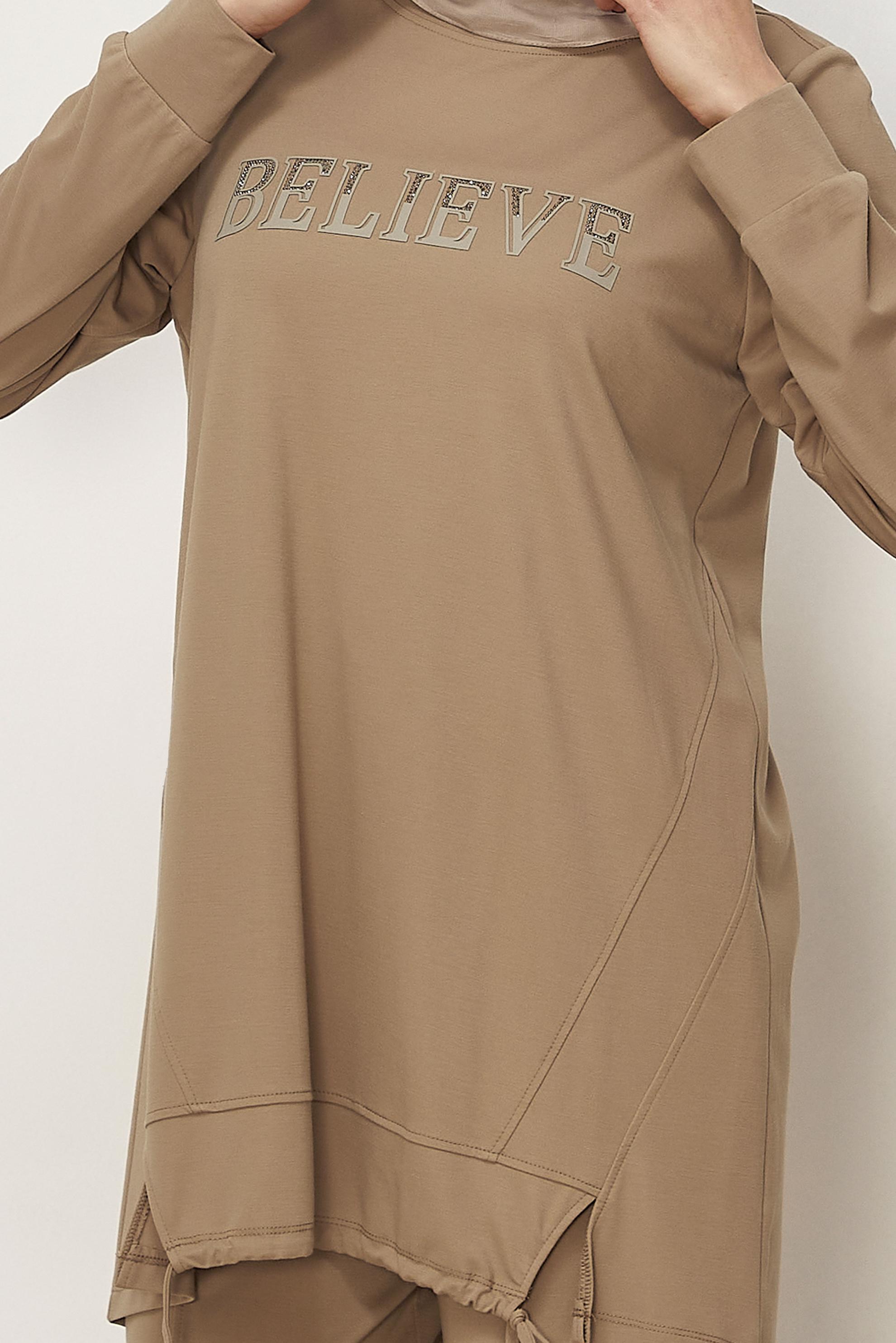 Tesettür giyim KAHVE TAŞ BASKILI EŞOFMAN TAKIMI 46468