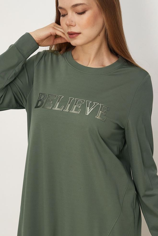 Hijab-Kleidung KHAKI TRAININGSANZUG-SET MIT EDELSTEIN DETAILS 46468 - ALVİNA