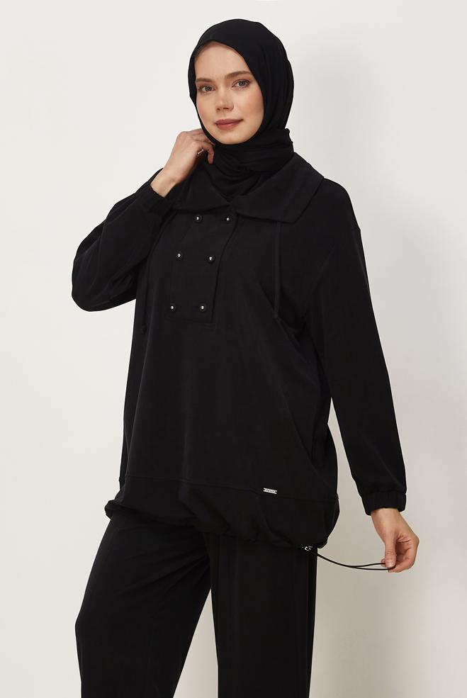 Tesettür giyim SİYAH MODAL EŞOFMAN TAKIMI 46469 - ALVİNA