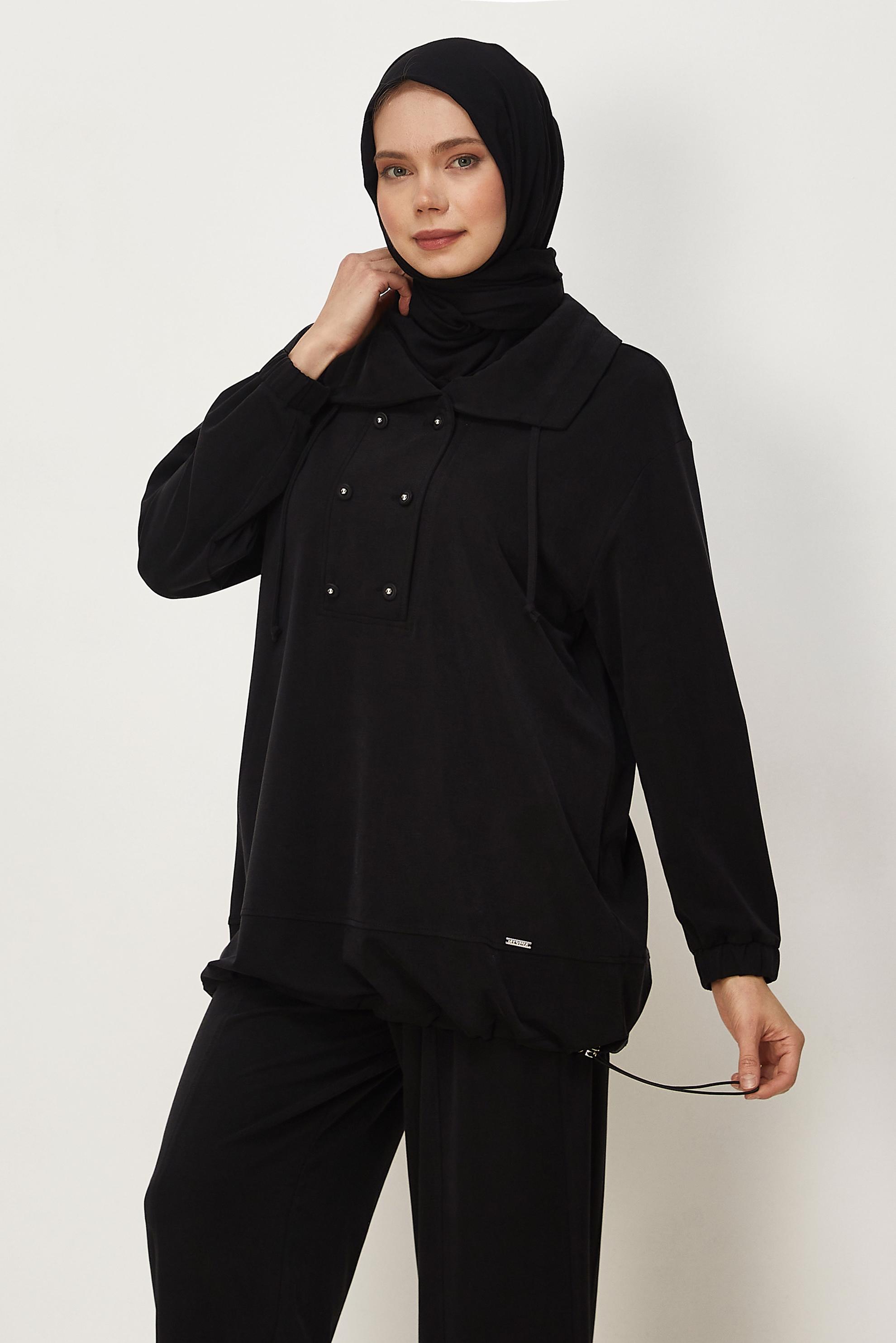 Tesettür giyim SİYAH MODAL EŞOFMAN TAKIMI 46469