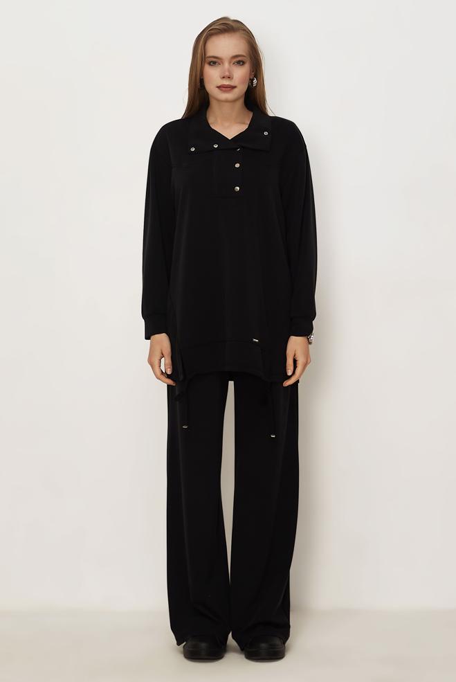 Hijab clothing BLACK SMOCKED TRACKSUIT TUNIC 46470 - ALVİNA