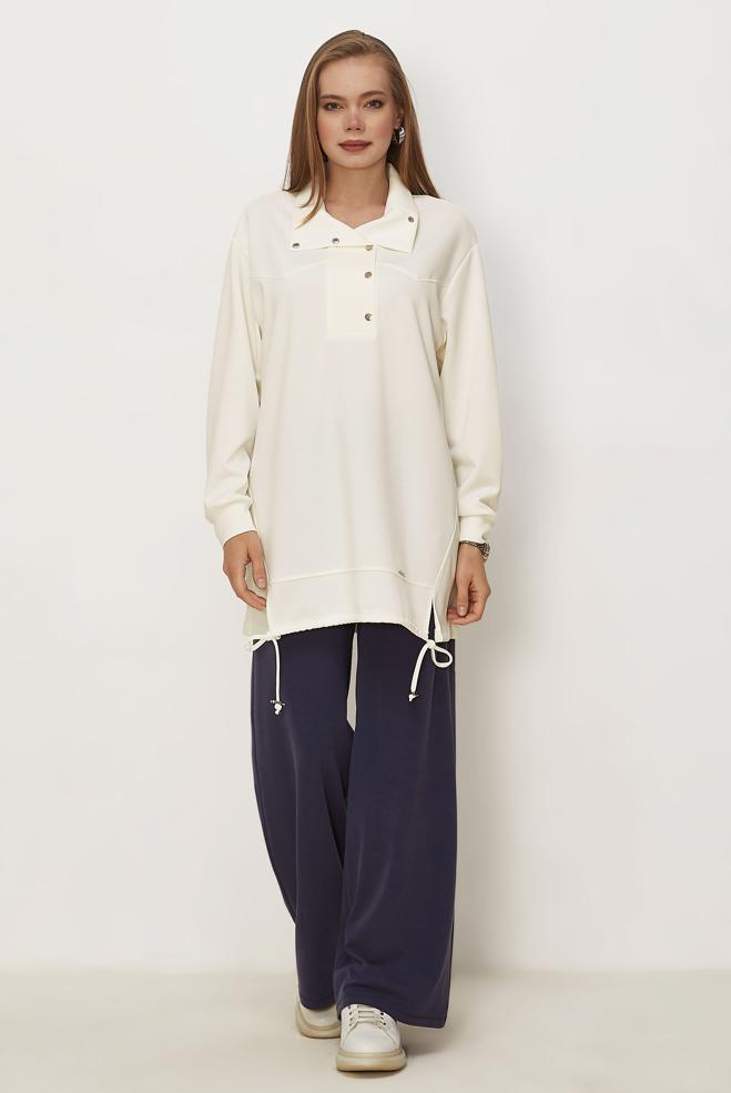 Hijab clothing WHITE SMOCKED TRACKSUIT TUNIC 46470 - ALVİNA