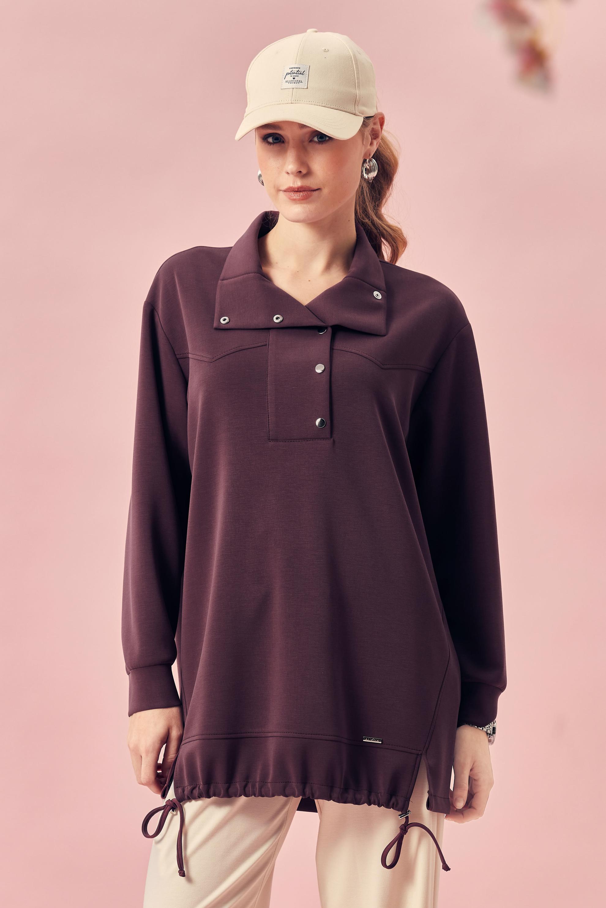 Hijab-Kleidung BURGUND GESMOKTE TRAININGSANZUG-TUNIKA 46470