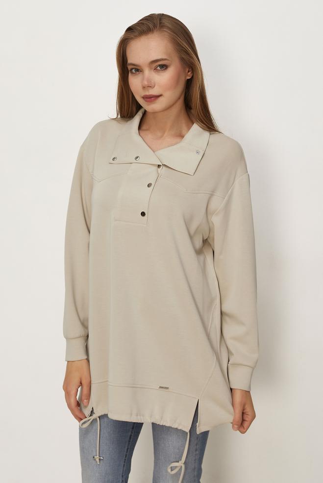 Hijab clothing BEIGE SMOCKED TRACKSUIT TUNIC 46470 - ALVİNA