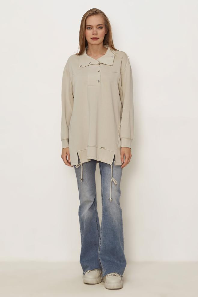 Hijab clothing BEIGE SMOCKED TRACKSUIT TUNIC 46470 - ALVİNA