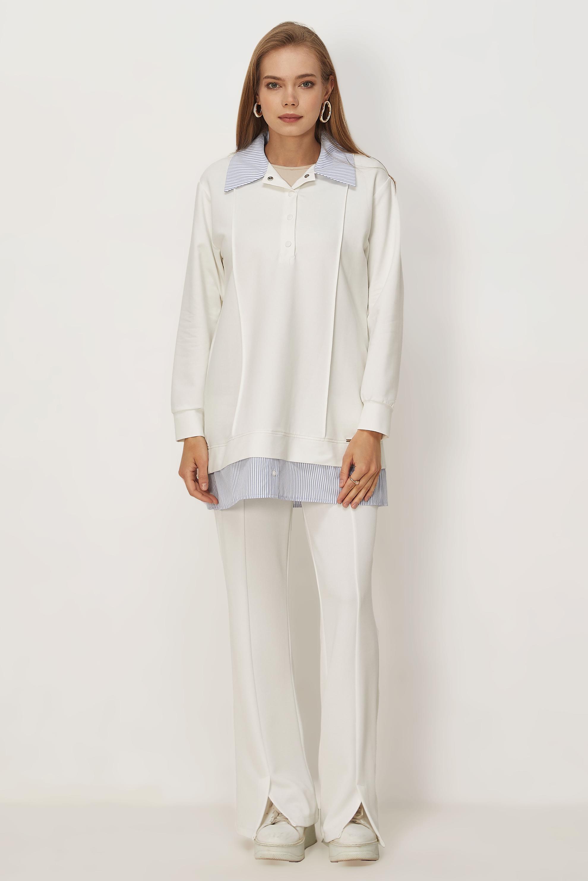 Vêtements hijab BLANC TUNIQUE DE SURVÊTEMENT COL CHEMISE 46471