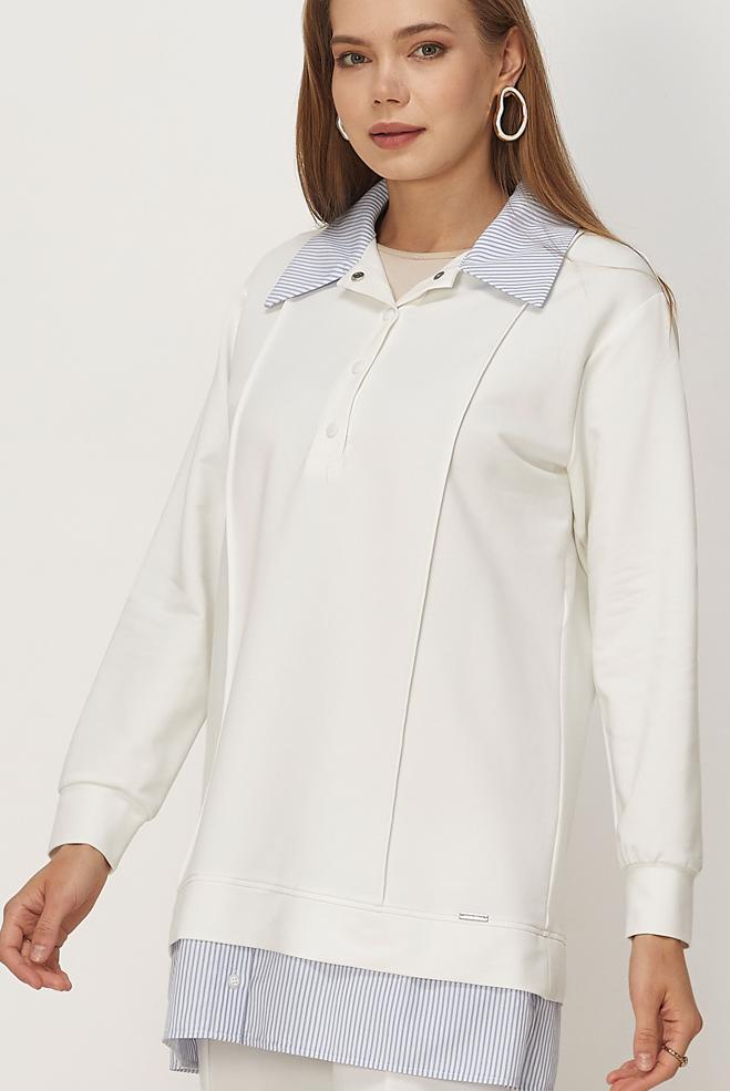 Vêtements hijab BLANC TUNIQUE DE SURVÊTEMENT COL CHEMISE 46471 - ALVİNA