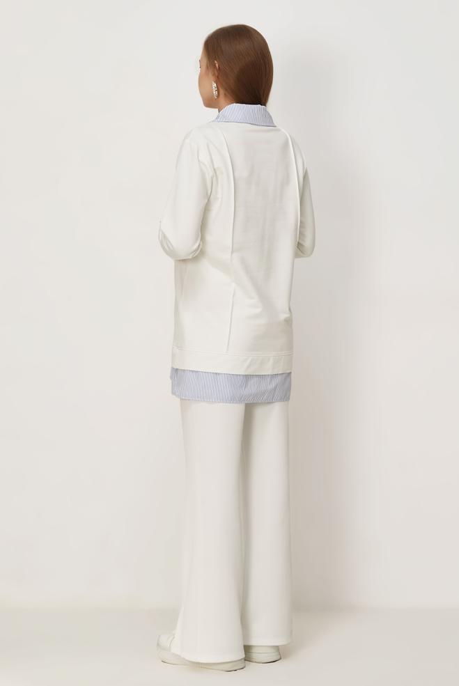 Vêtements hijab BLANC TUNIQUE DE SURVÊTEMENT COL CHEMISE 46471 - ALVİNA