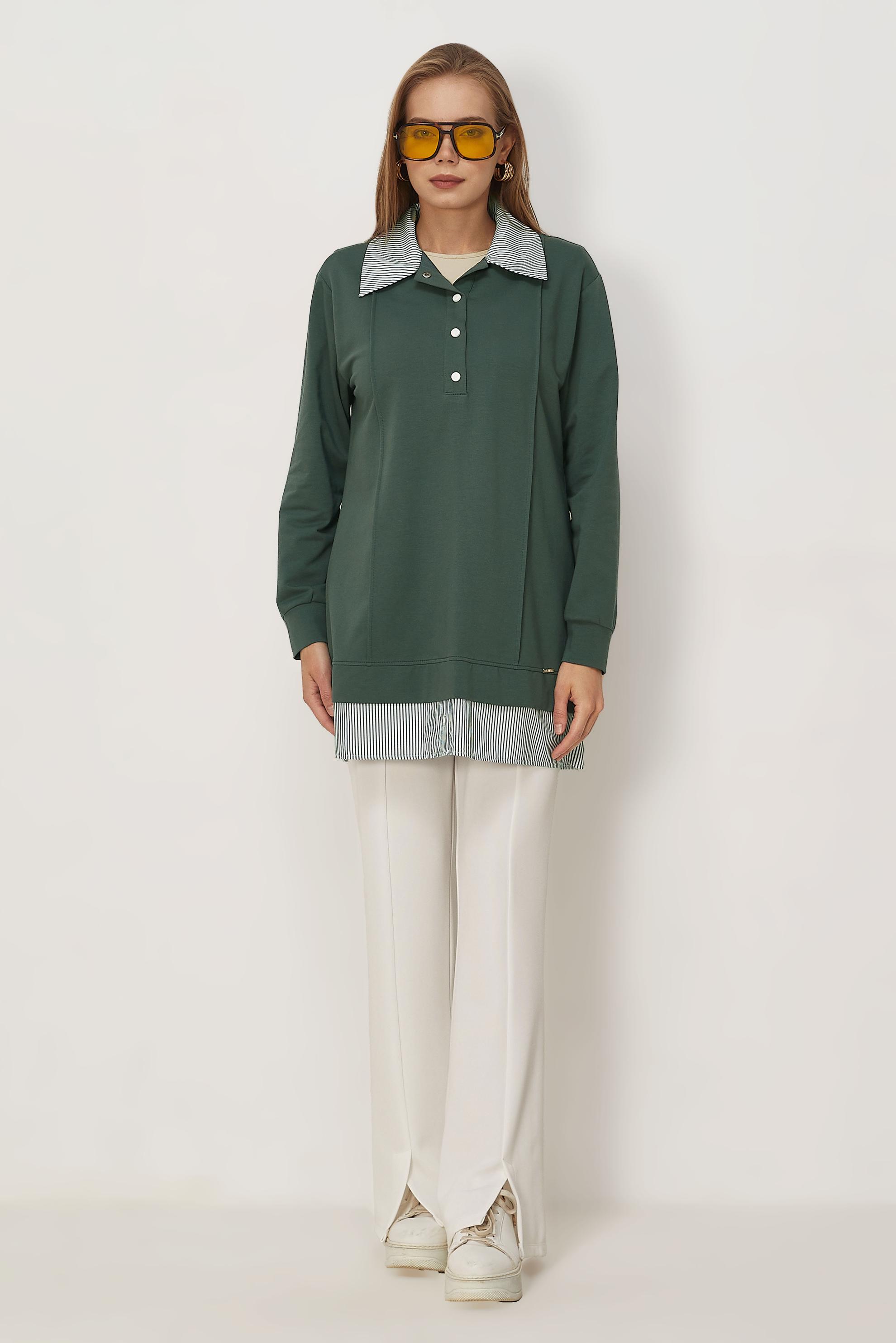 Vêtements hijab VERT TUNIQUE DE SURVÊTEMENT COL CHEMISE 46471