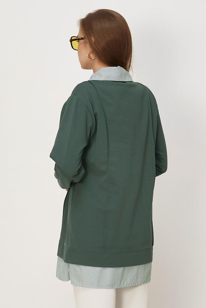 Vêtements hijab VERT TUNIQUE DE SURVÊTEMENT COL CHEMISE 46471 - ALVİNA