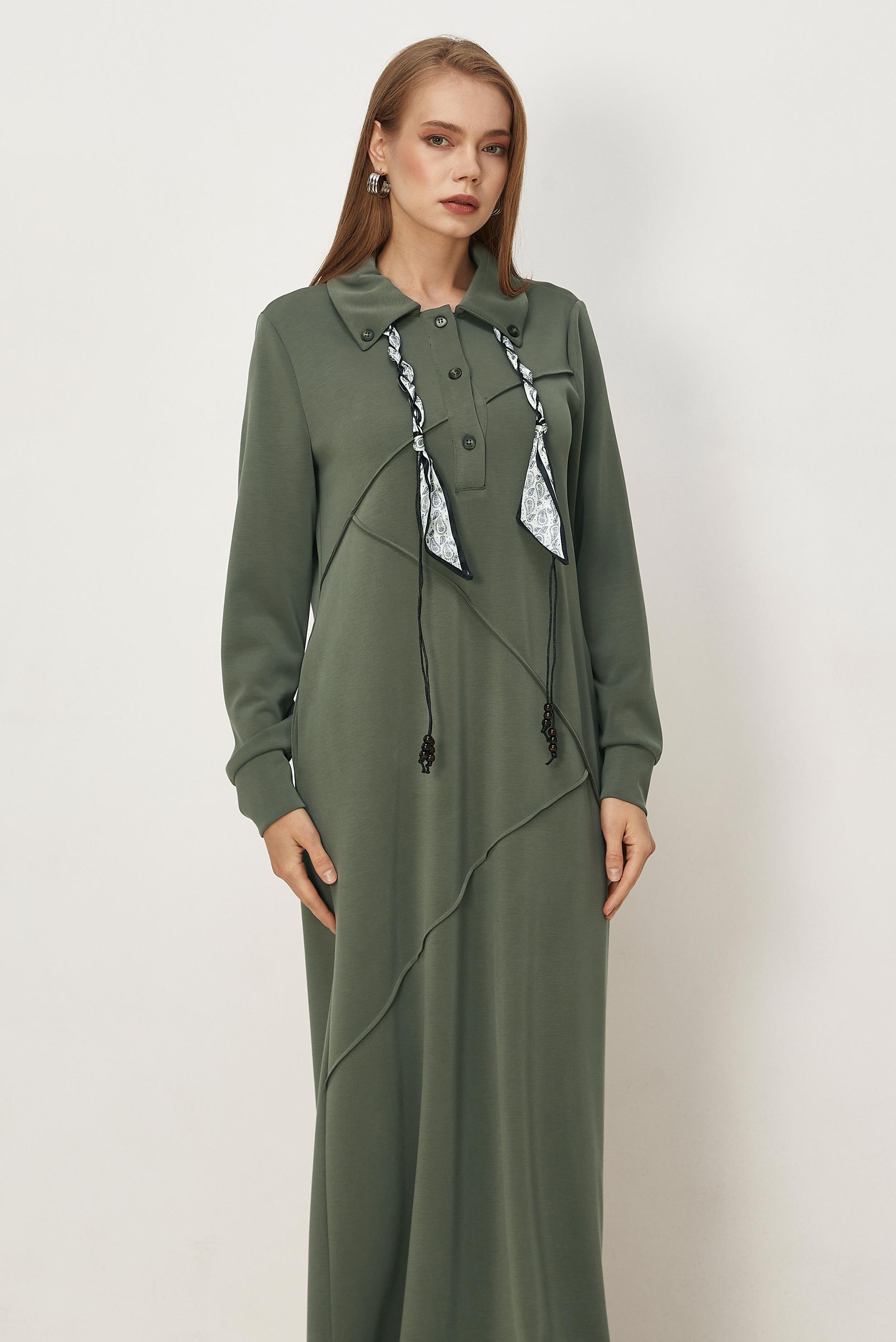 Vêtements hijab KAKI ROBE DE SURVÊTEMENT AVEC DÉTAIL FOULARD 46476