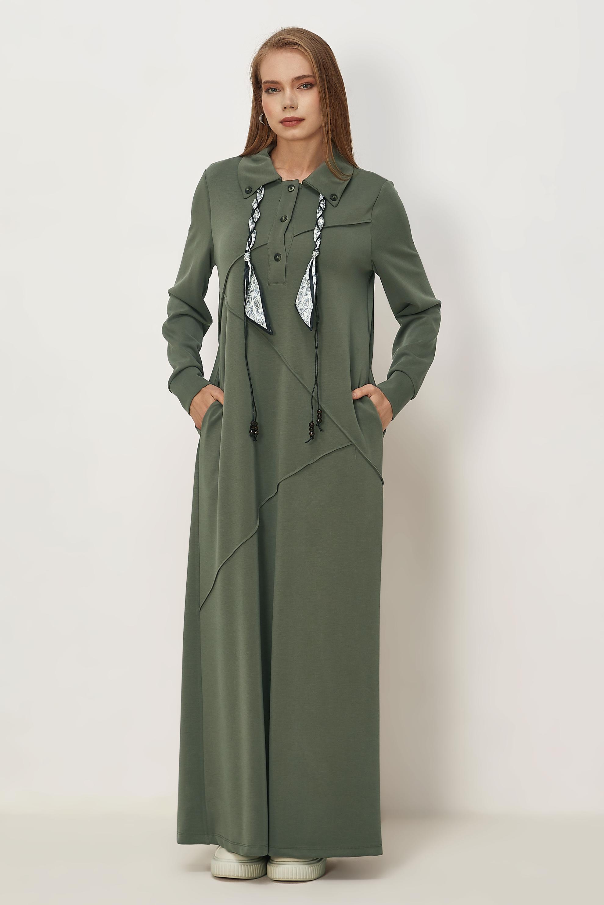 Vêtements hijab KAKI ROBE DE SURVÊTEMENT AVEC DÉTAIL FOULARD 46476